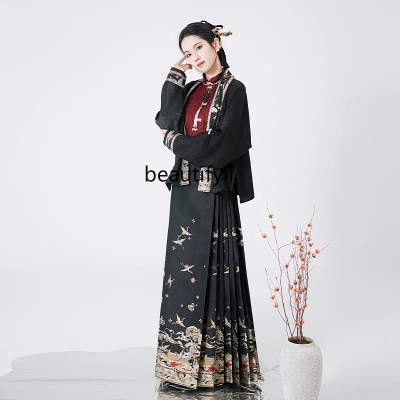 Original Chuangming Horse-Face Skirt Chinese Style Turtle Neck New Chinese Style Han Chinese Clothing Suits Female