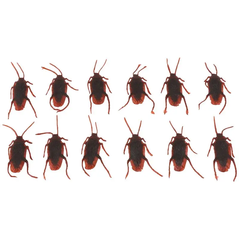AS96-12 Pcs Halloween Simulated Plastic Cockroaches Deceptive Props Trick Decor
