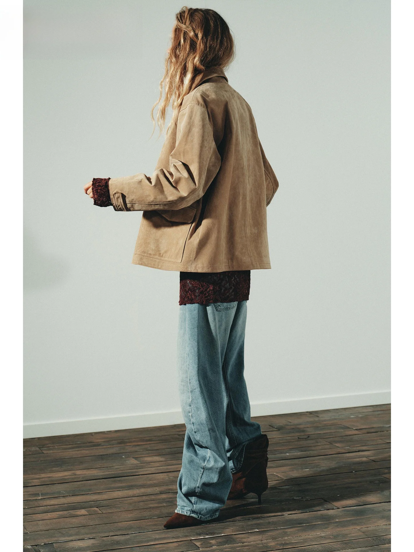 ZAPRHA Women's Leather Jaet 2025 Autumn New Sle American ular ket Decor Faux Velvet Texture Long Sve Casual Wind...