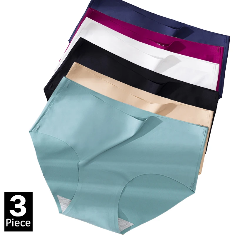 3 szt. Bielizna damska plus size, majtki z jedwabiu lodowego, jednolite kolory, bezszwowe figi damskie, majtki dziewczęce, oddychająca, seksowna bielizna damska