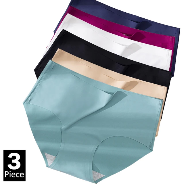 3 szt. Bielizna damska plus size, majtki z jedwabiu lodowego, jednolite kolory, bezszwowe figi damskie, majtki dziewczęce, oddychająca, seksowna bielizna damska