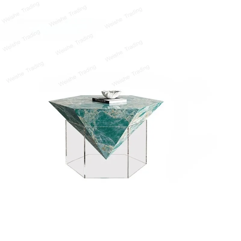 Acrylic suspended tea table hexagonal luxury stone designer Italian light luxury living room high-end coffee table