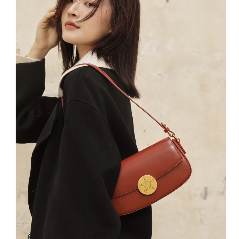 

Women's Genuine Leather Underarm Shoulder Bags 2023 New Fashion Female Messenger Crossbody Luxury Cowhide Ladies Saddle