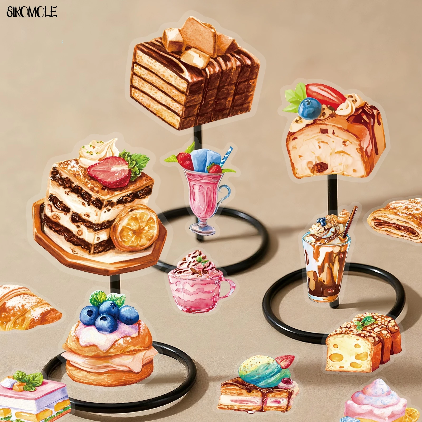 56pcs Transparent Cartoon Cake Dessert Graffiti Stickers Pack Waterproof PET Bookkeeping Material Decorative Notebook Sticker