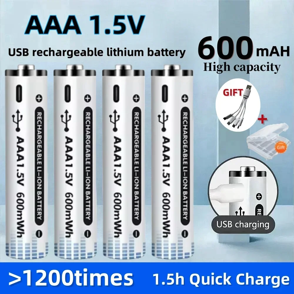 

Genuine Rechargeable AAA Batteries 600mWh Large Capacity Type-C Fast Charge AAA 1.5V Polymer Lithium Battery for Toy etc