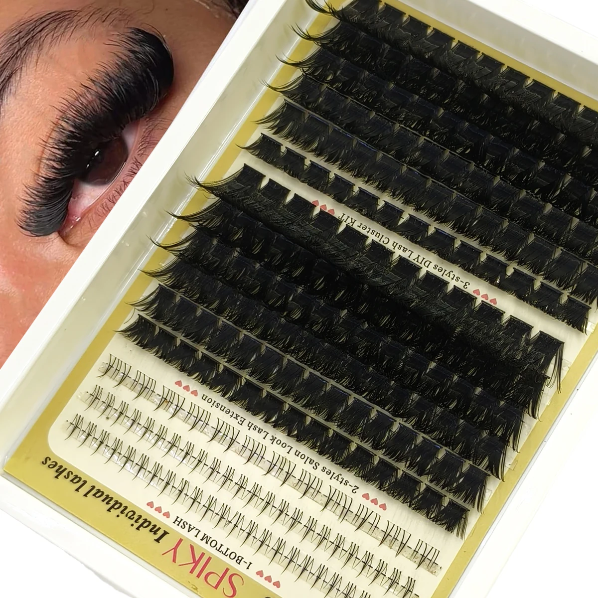 HBZGTLAD DIY 5D Flauschige Wimpernbüschel 60D-200D Dichte Wimpernbüschel C D Curl Wispy Einzelwimpern 8-18mm Wimpernverlängerung
