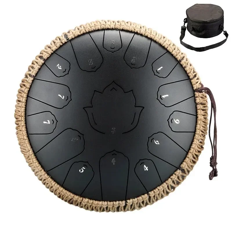 Hluru Steel Tongue Drum Glucophone 13 Inch 15 Notes C Tone Music Drum Ethereal Drum Percussion Musical Instruments Steel Drum