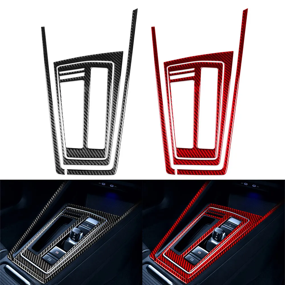 RHD Car Gear Shift Panel Interior Set Cover Decoration Trim For Volkswagen Golf 8 MK8 2021 2022 2023 Black/Red Carbon Fiber