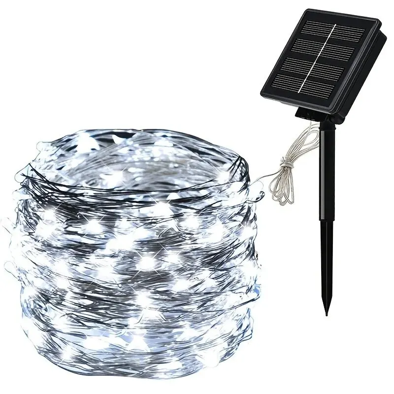 Guirxiété lumineuse solaire pour jardin extérieur, fil de cuivre étanche, lumière de Noël, 8 modes, 1 jeu, nickel é