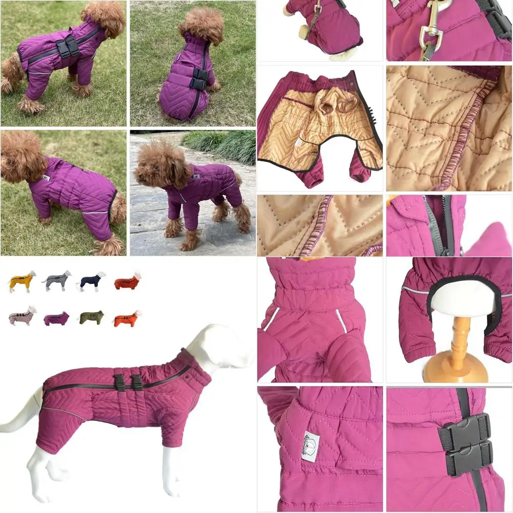 

Фиолетовый ветрозащитный и водонепроницаемый двухслойный жилет для собак 4XL с покрытием на 4 ножках и светоотражающим дизайном для катания на коньках на открытом воздухе