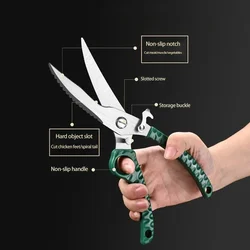 Professional kitchen household stainless steel sharp chicken duck goose bone multi-function scale-scraping barbecue scissors