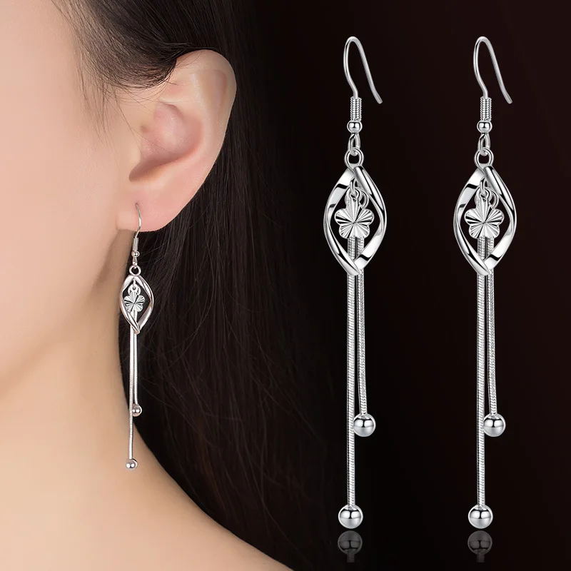 Fanqieliu Stamp 925 Silver Long Hollow Leaf Flower Drop Earrings For Women Trendy Jewelry Girl Gift New FQL22074