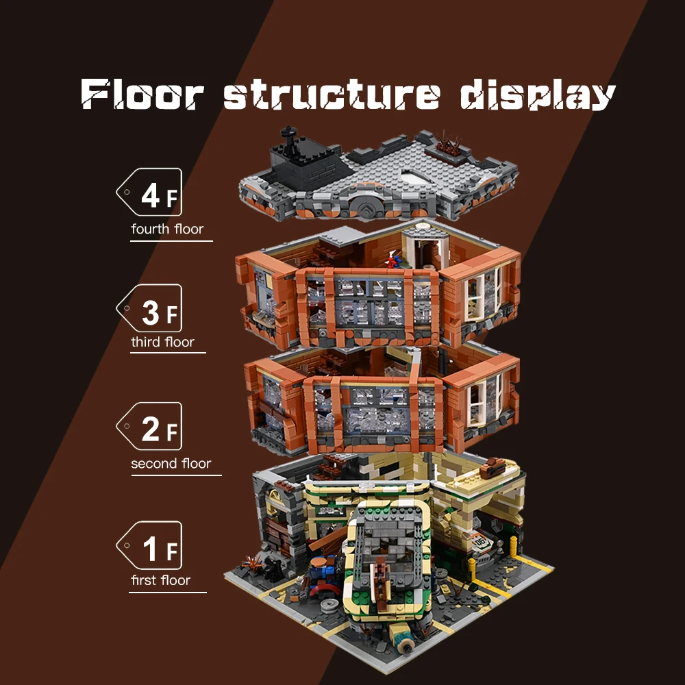 3325PCS Corner Garage Movie City Architecture, con figure, kit modello di blocchi modulari della casa MOC, regalo per adulti e bambini