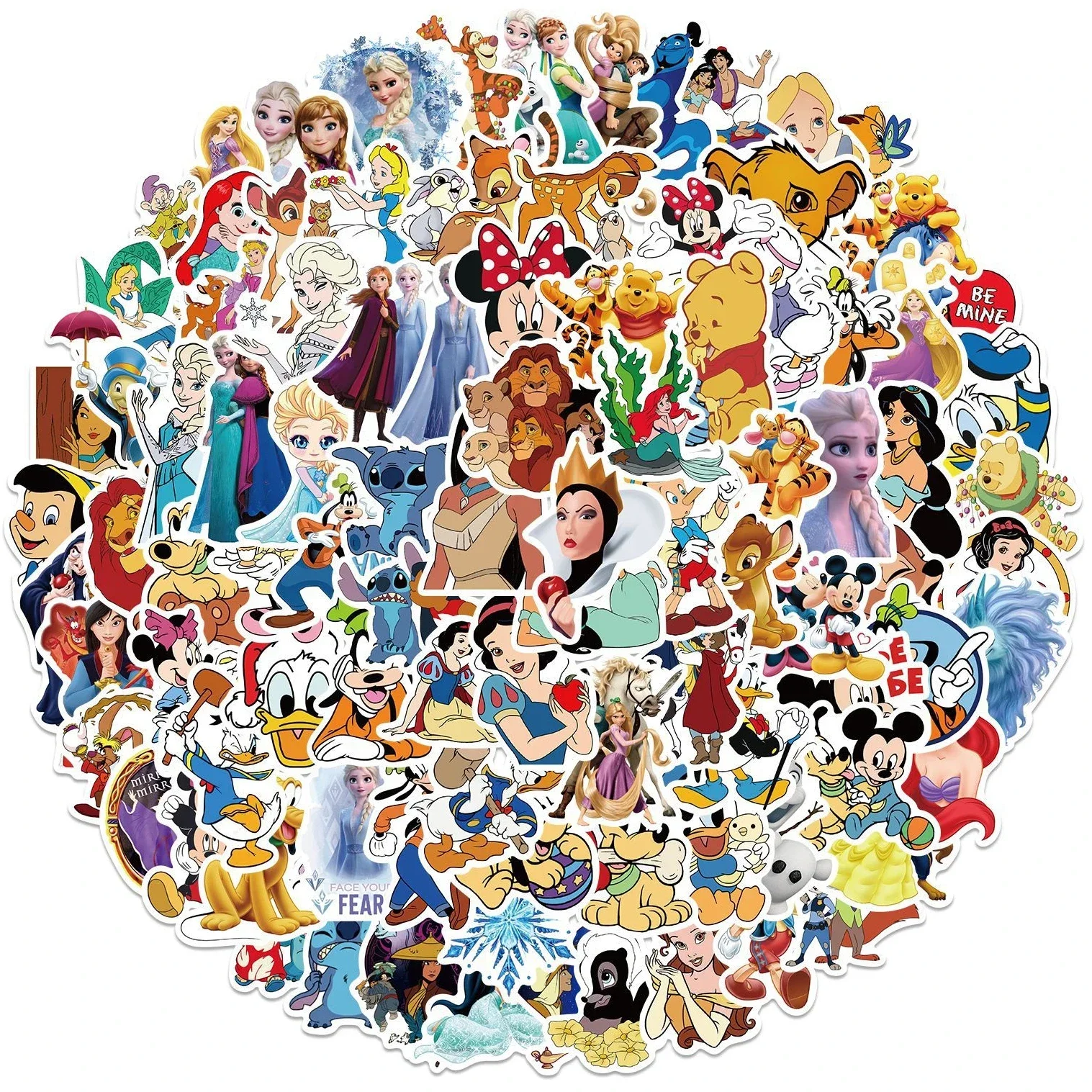 50/100Pcs Cute Disney Character Mickey Mouse Princess Cartoon Stickers Aesthetic Laptop Car Mix Anime Sticker Kid Toy