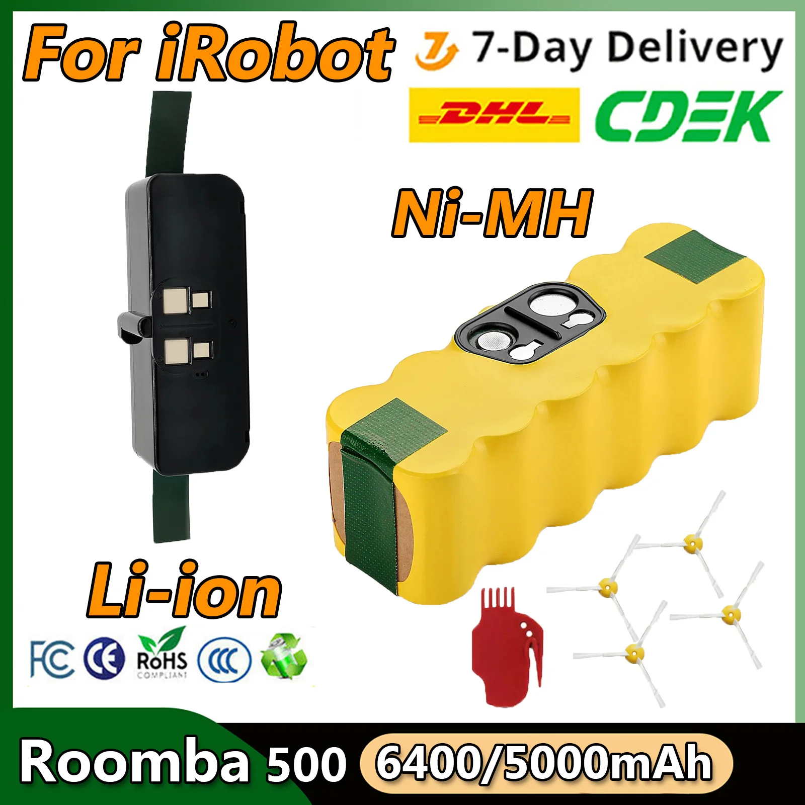 14.4V 5.0Ah 6.4Ah For Roomba 500 Battery Rechargeable Battery For iRobot Roomba 500 600 700 800 900 595 620 650 780 890 Battery