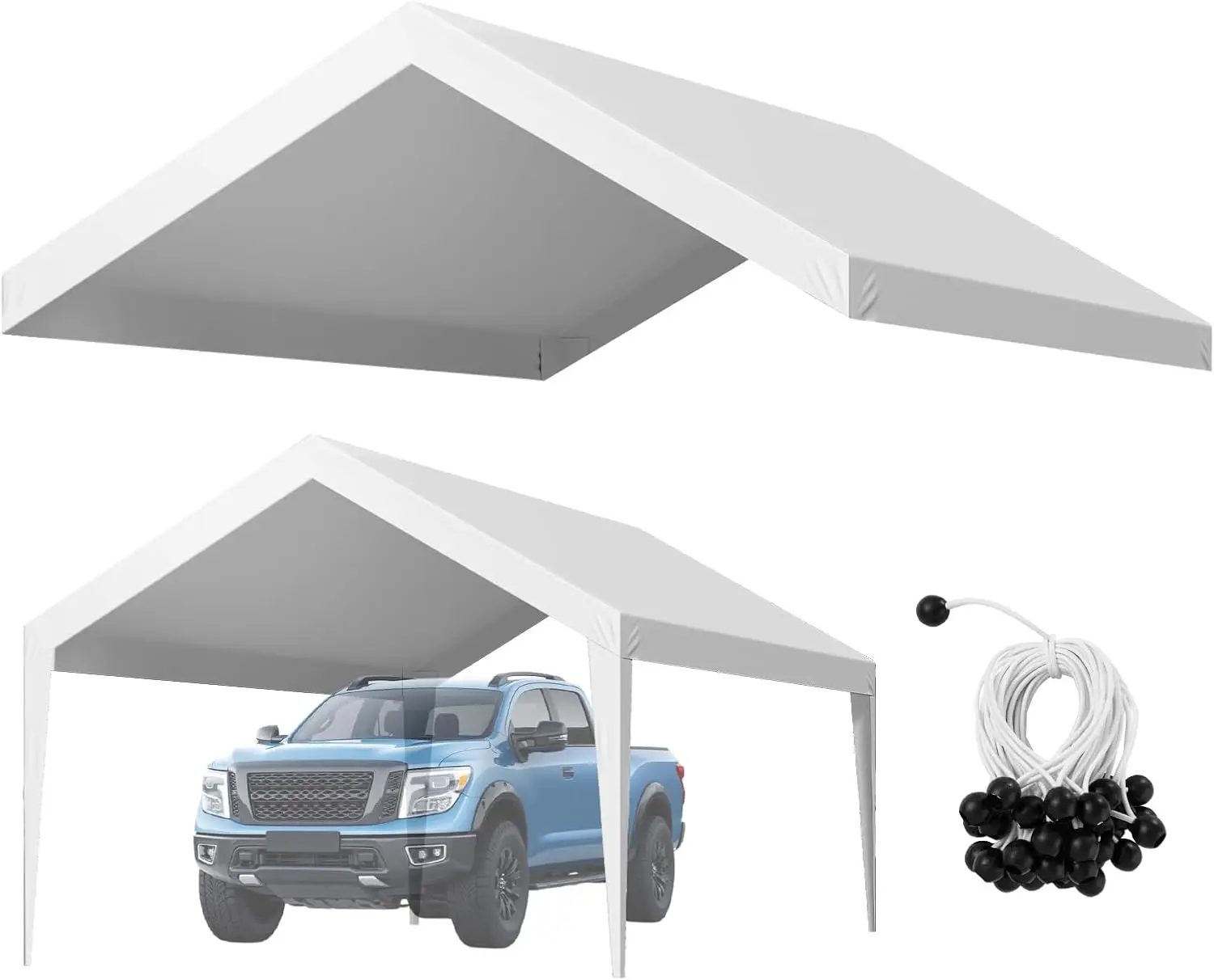 

12x20ft Portable Garage Canopy Cover, UV-Resistant Waterproof Car Shelter Tarp with Ball Bungees, White, Frame Not Included