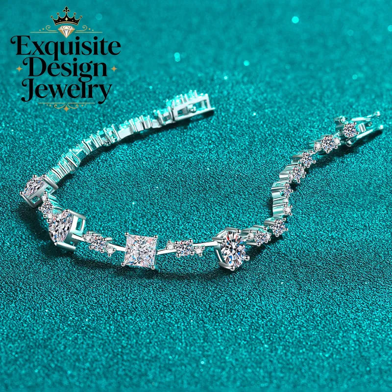 Exquisite Platinum PT950 Eye-catching All MoissaniteBracelet, Unique Design Personalized Diamond-studded Women's Bangle