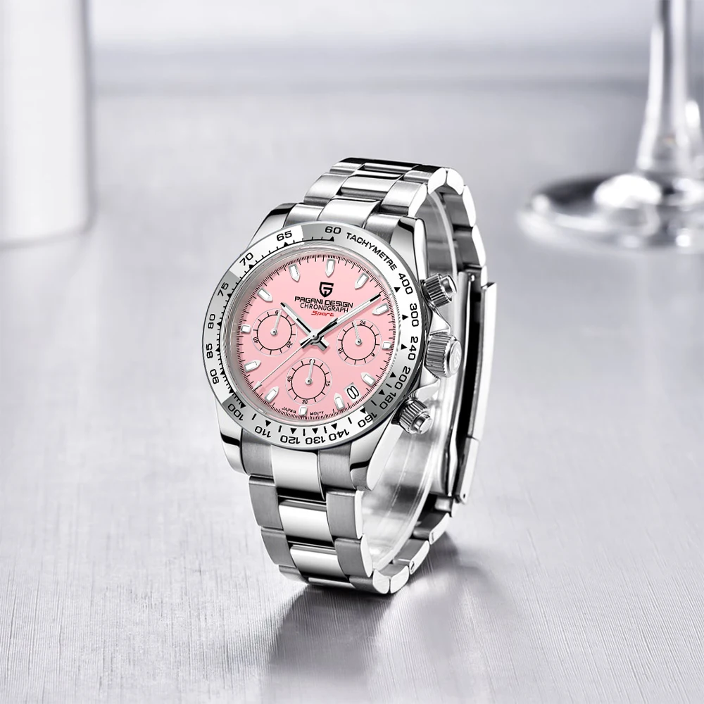 

PAGANI DESIGN Sport VK63 Кварцевые часы Роскошные многофункциональные часы из нержавеющей стали 316L Водонепроницаемые светящиеся часы для мужчин