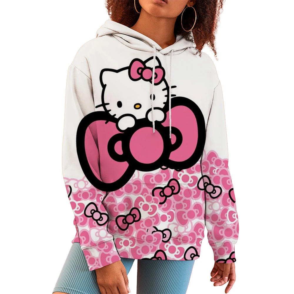 

Sanrio Hello Kitty Cartoon Print Hoodie y2k Fashion New Women's Casual Harajuku Oversized Sweatshirt Kawaii Women's Spring Top