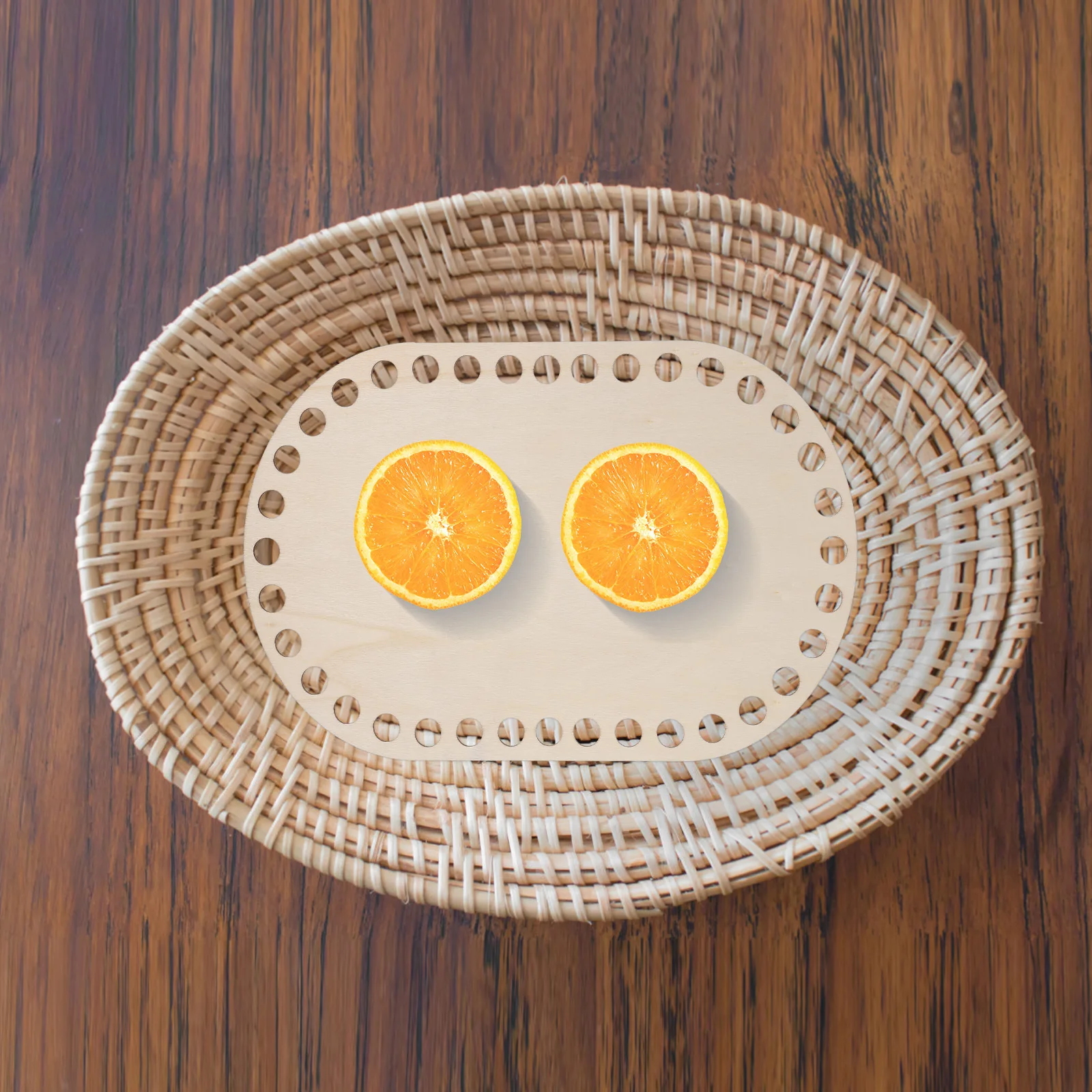 

4 Pcs Woven Baskets Crochet Bottom Plate Base Wood Bottoms for Crocheting Natural