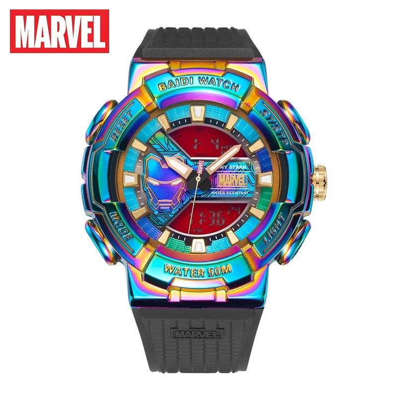 Orologio da uomo Marvel Ironman colore abbagliante Display a doppio movimento quadrante grande orologio digitale da uomo impermeabile luminoso Relogio Masculino