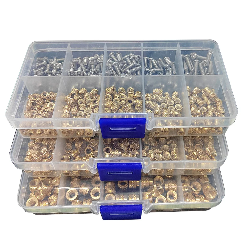 Brass Insert Nut and Screw Set M2 M2.5 M3 M4 M5 M6 Hot Knurled Heat Thread Copper Nuts 304 Stainless Steel Bolt Assortment Kit
