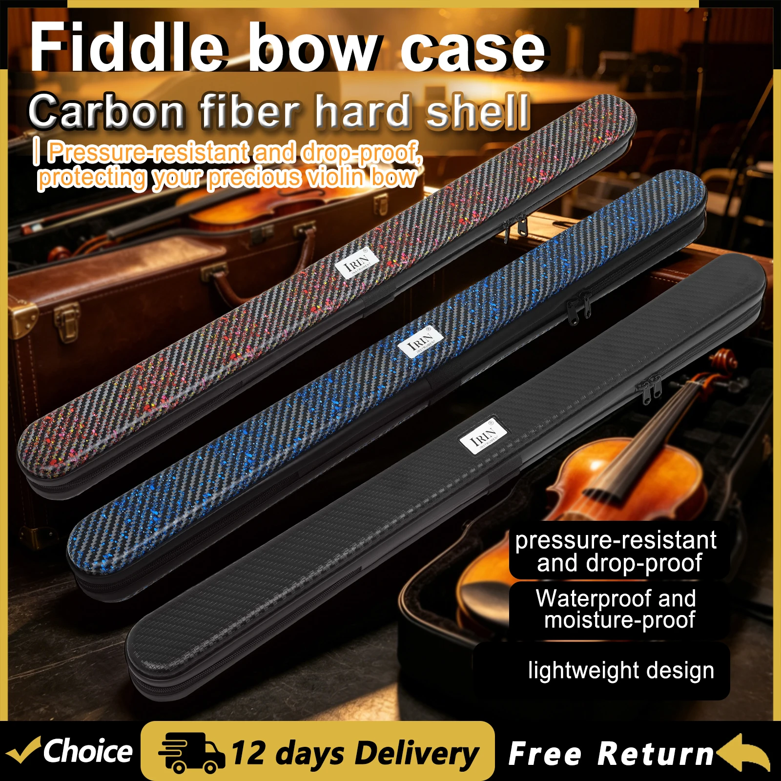 IRIN 4/4 Violin Bow Case Carbon Fiber Composite Hard Shell Waterproof Anti-Crush Fiddle Bow Box Violin Parts & Accessories