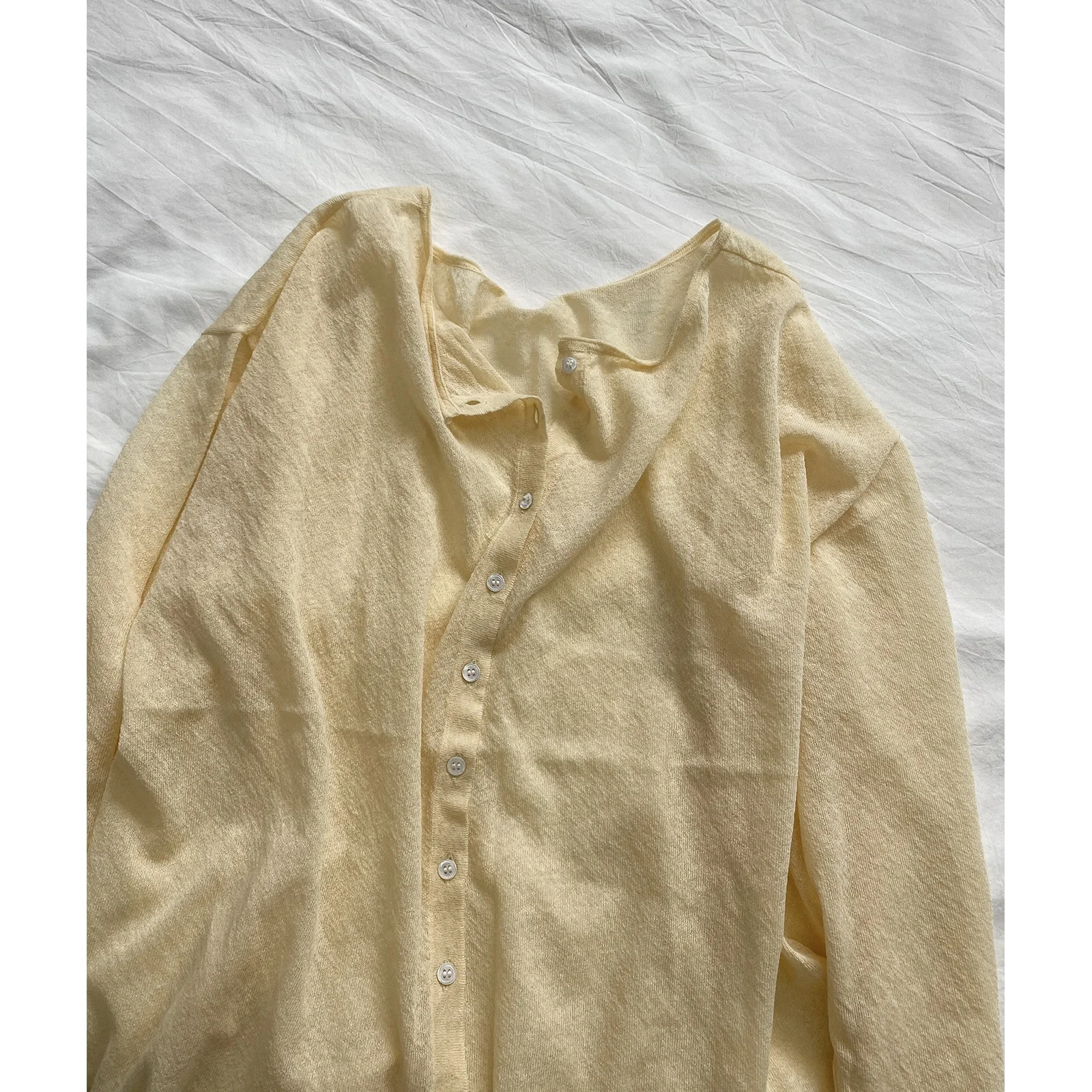 

July Flax Long Staple Cotton Blend Sun Protection Open Cardigan round Ne ell Button Small irt Women's Loose Fit Knitwear