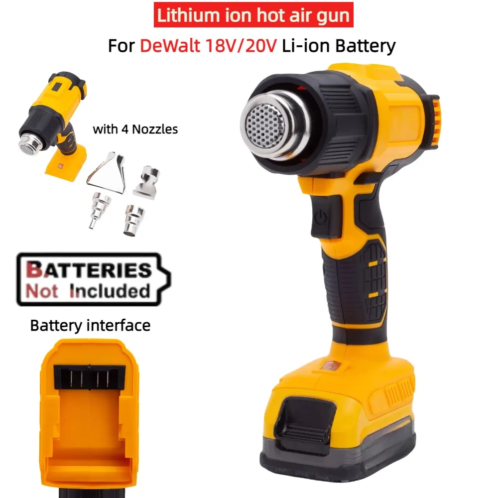 360W Lithium Ion Hot Air Gun for DeWalt 18V/20V Battery with 4 Nozzles Wireless Plastic Car Mounted Film Baking Gun(NO Battery )