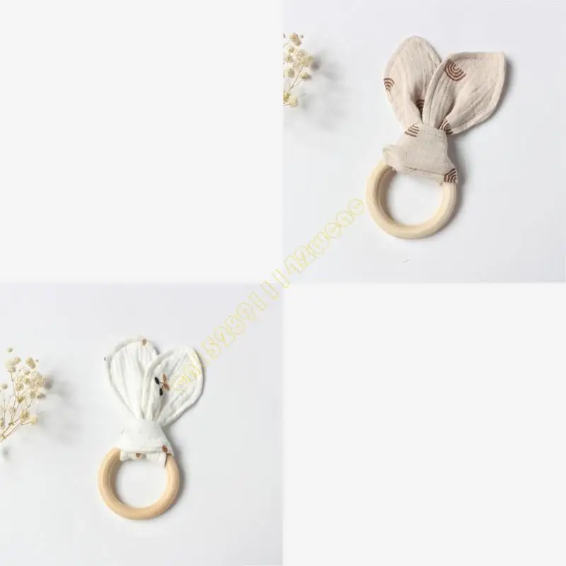 

Rabbit Teether for Baby Natural Teething Rings Lovely Pattern Rabbit Ears DXAD