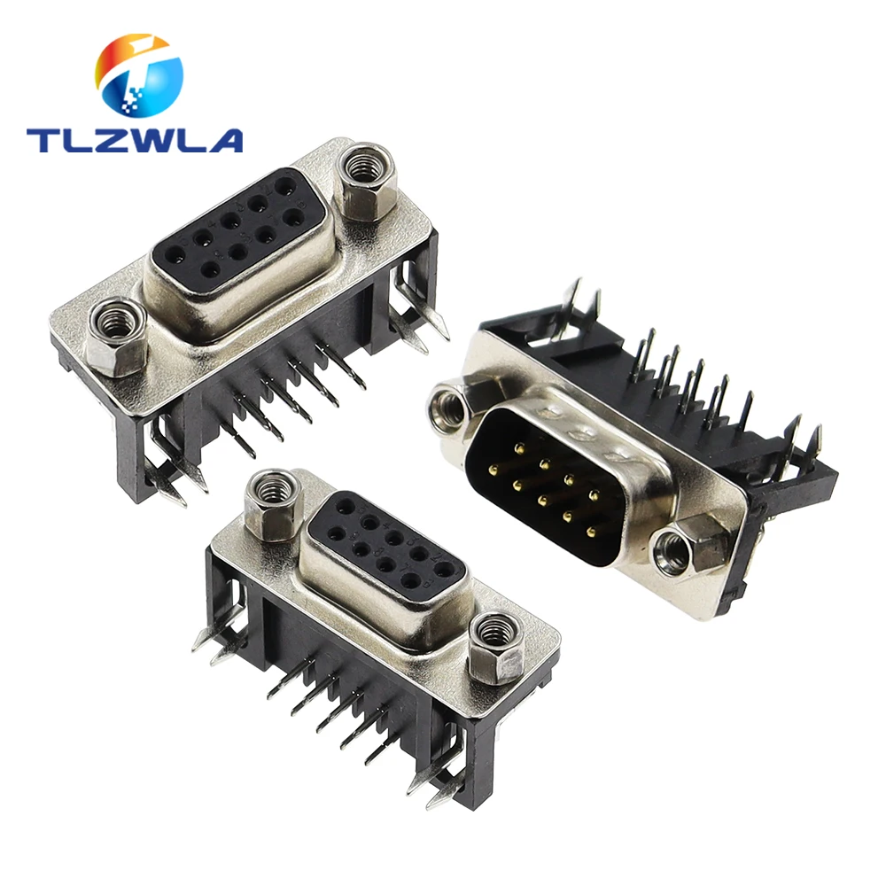 10PCS DB9 Female Male PCB Mount D-Sub 9Pin PCB Connector RS232 Connector 90-degree Bent Needle DR9