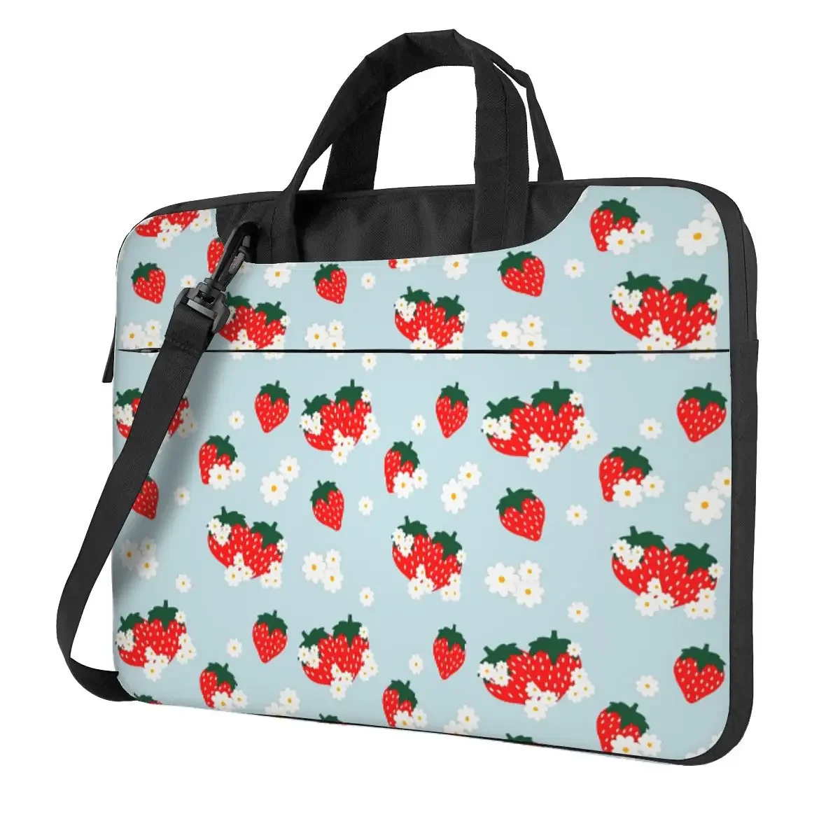 Strawberry And Flowers Pattern Crossbody Laptop Bag Case Computer Bag 13 14 15.6 Inch Notebook Pouch for Macbook Pro Lenovo