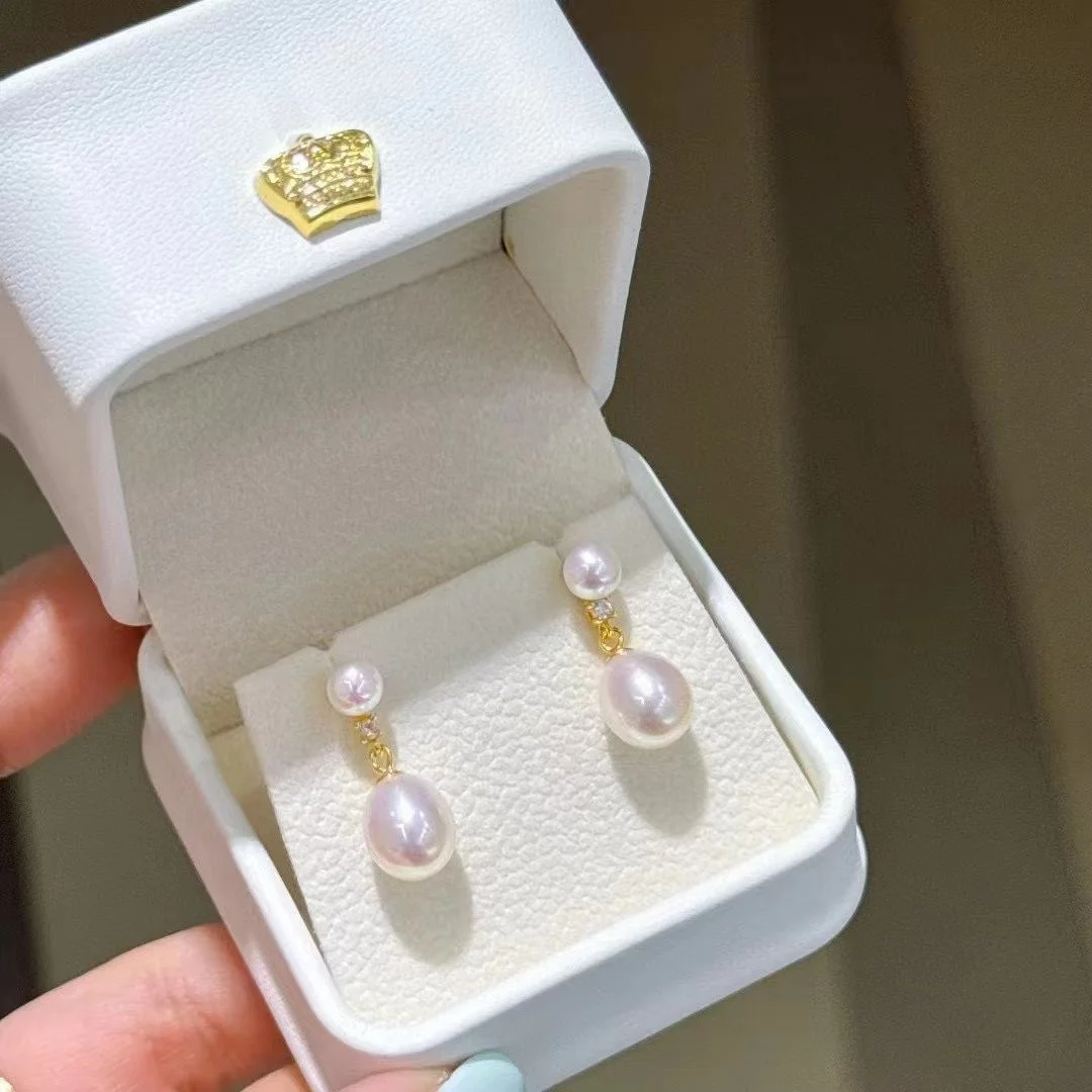 

Certificate 925 Silver Aurora Luster Pink Freshwater Pearl Earring Detachable Double-bead Ear Stud Multi-wear Ins Women Jewelry