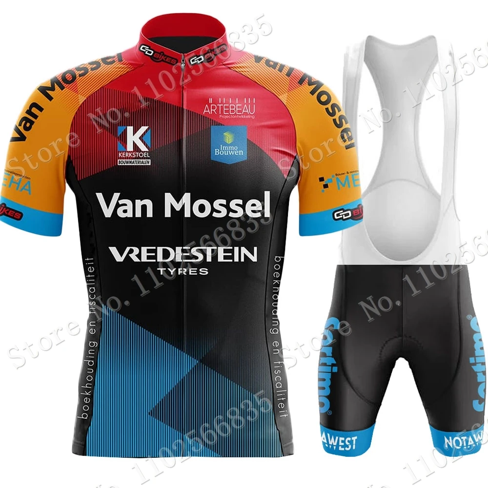 2023 Van Mossel Heist Cycling Team Jersey Set Short Sleeve Belgium Clothing Mens Road Bike Shirts Suit Bicycle Bib Shorts MTB