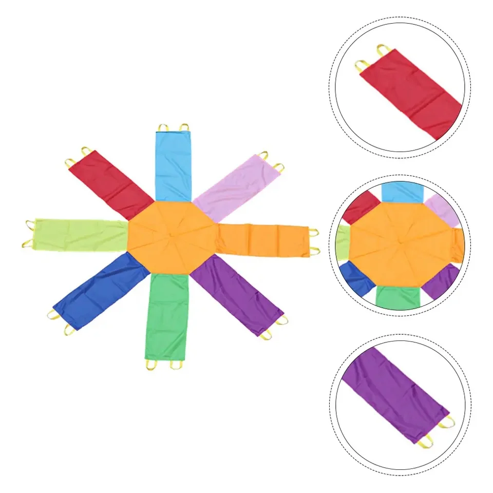 مظلة قوس قزح مثمنة في الهواء الطلق متعددة الأشخاص التعاون المادي ألعاب أطفال لعبة رياضية خيمة فريق بناء قماش أكسفورد