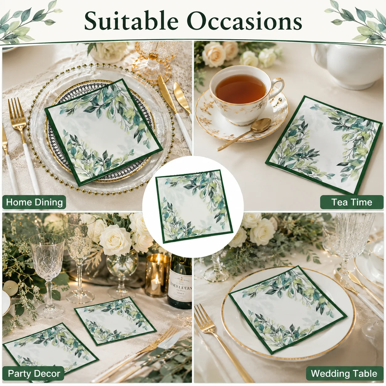 otanical Greenery Napkins 20Pcs Disposable Paper Napkins Green Leaf Table Decor for Wedding Tea Party Dinner