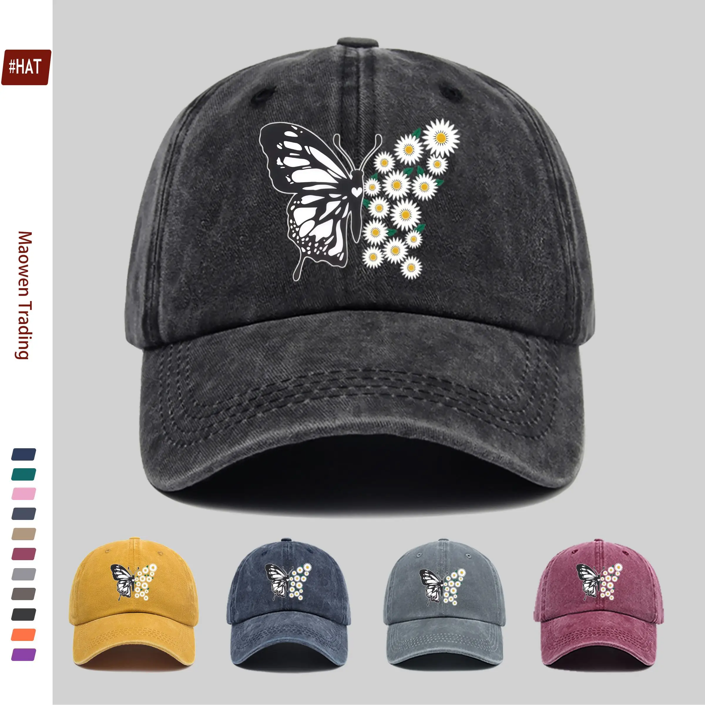 1pc 1pcs Unisex Vintage Butterfly & Flower Print Baseball Cap - Adjustable Buckle Strap, Lightweight Suitable for Dating, Travel