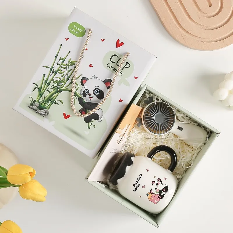 Mug keramik kartun panda lucu dengan tutup dan sendok cangkir kopi Mug teh susu cangkir sarapan perlengkapan minum hadiah baru