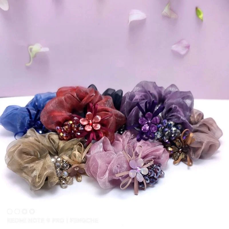 

Silk Yarn Elastic Hair Bands Rhinestone Scrunchie Coletero Lazo Pelo Mujer Scrunchies Accesorios Para El Cabello Hair Ties