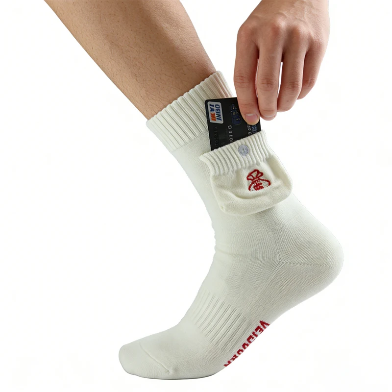 

Мужские и женские спортивные носки с несколькими карманами, боковым карманом на кнопке для ключей, карт, денег, с защитной кнопкой, повседневные, для путешествий, укороченные носки