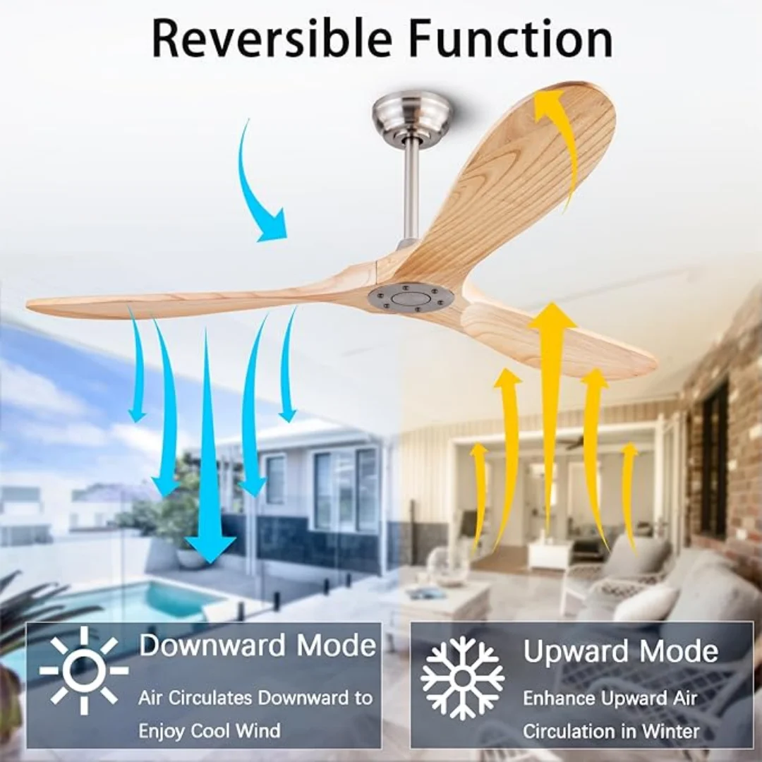 42 52 60 Inch Large Ceiling Fan Only Remote Control DC Motor Reverse Wood Blades Fans Lighting High Quanlity Design Wooden Fans