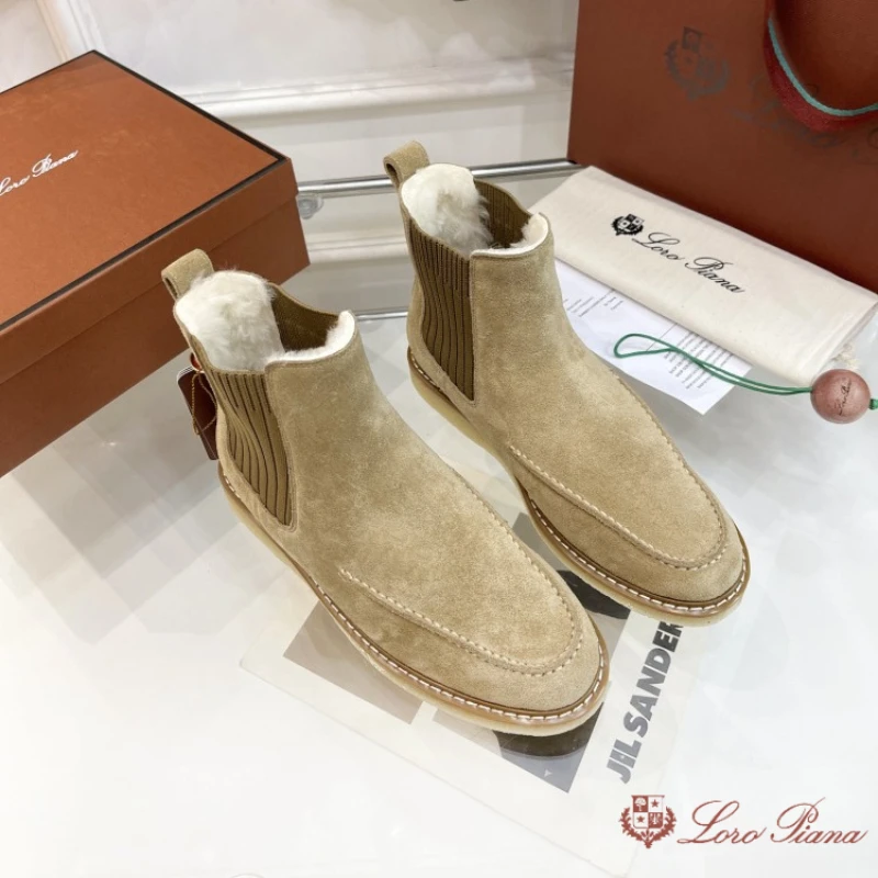 Loro Piana's new high-top Martin boots, leather wool warm, couple style