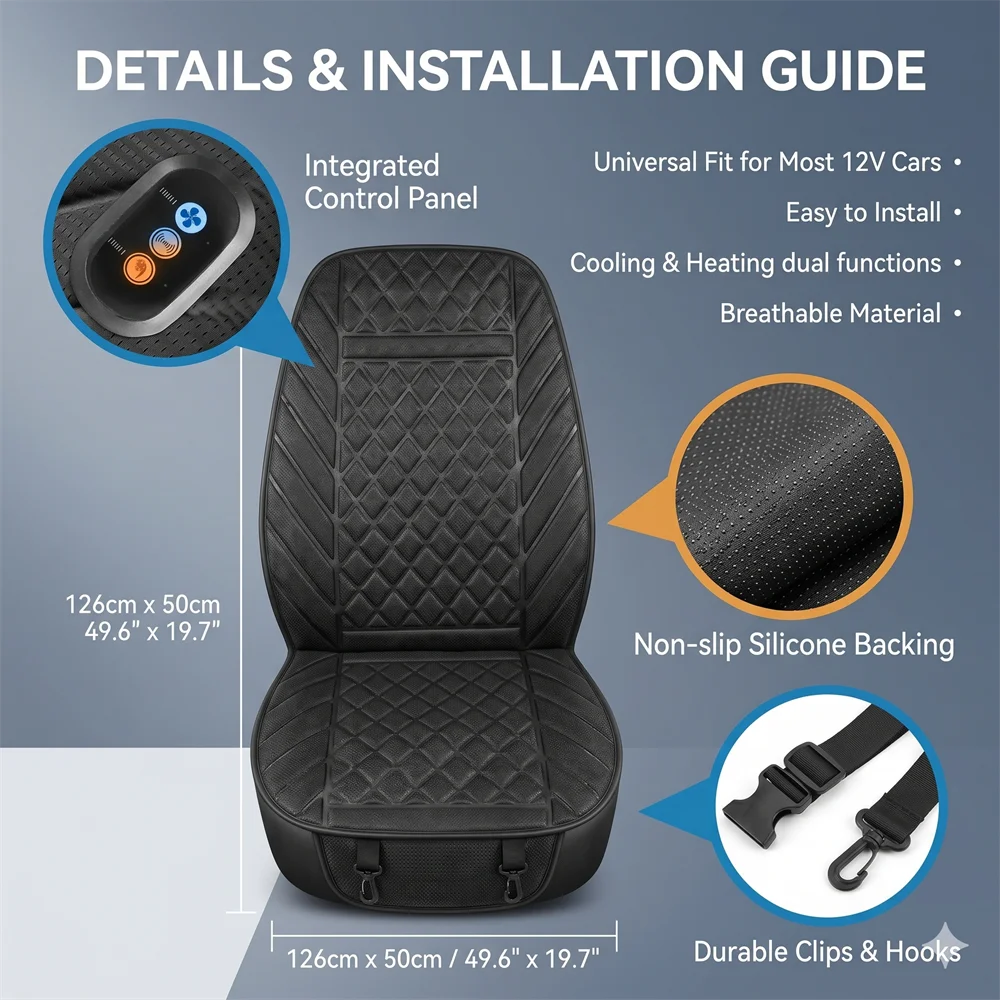 12V Cooling Ventilation Sheet Summer Car Seat Chair Cover Auto Seat Cushion Heated Universal Seat Cover for Car & SUV view 6