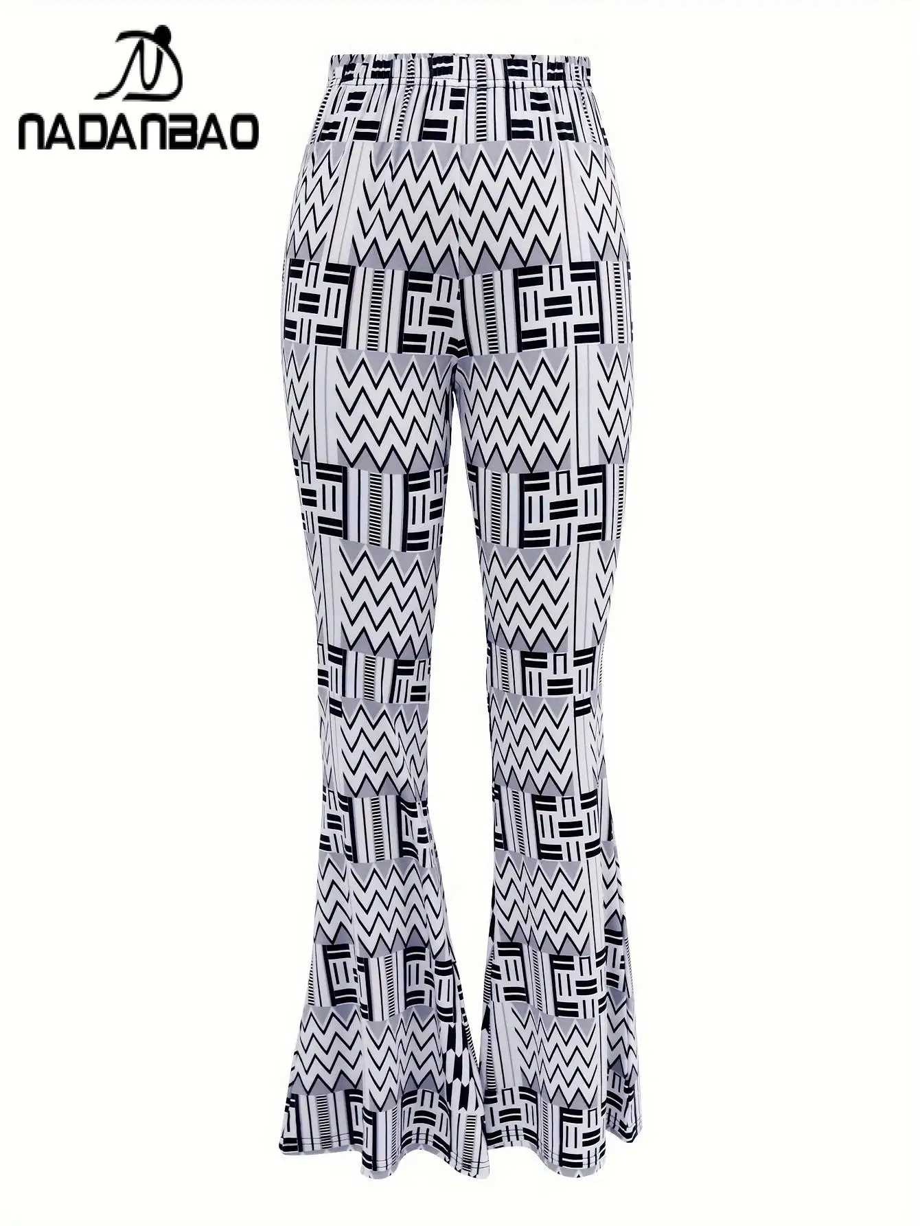 Nadanbao Women' Pants Grid rhombus High-waisted Pants Floral Hippie Gypsy Palazzo Trousers Printed Bell-bottomed Trousers