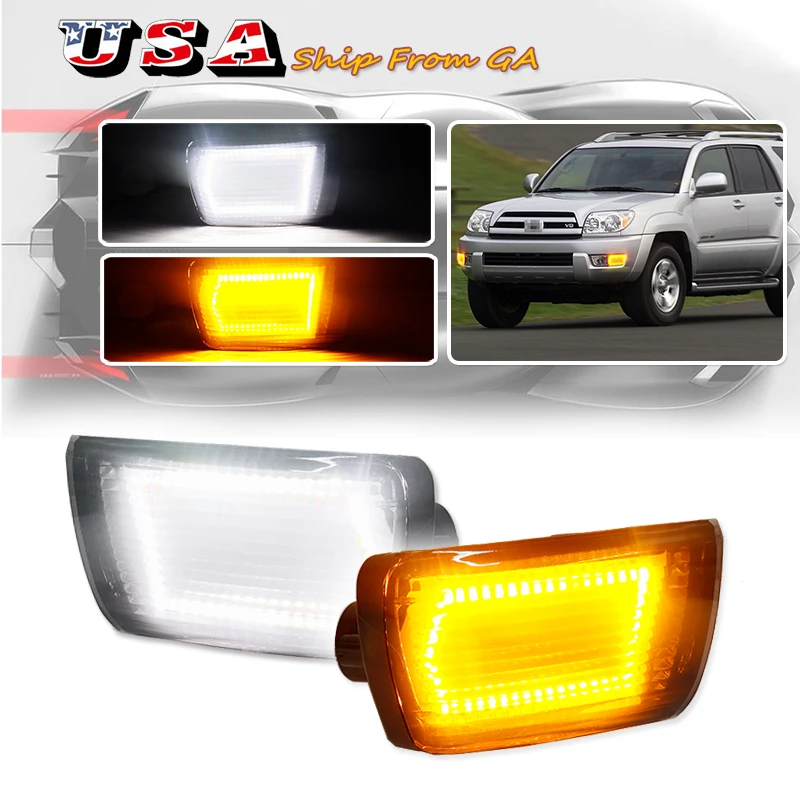 

For Toyota 2003-2005 4Runner Front Bumper Lights Amber Turn Signals Lights White LED Parking/DRL
