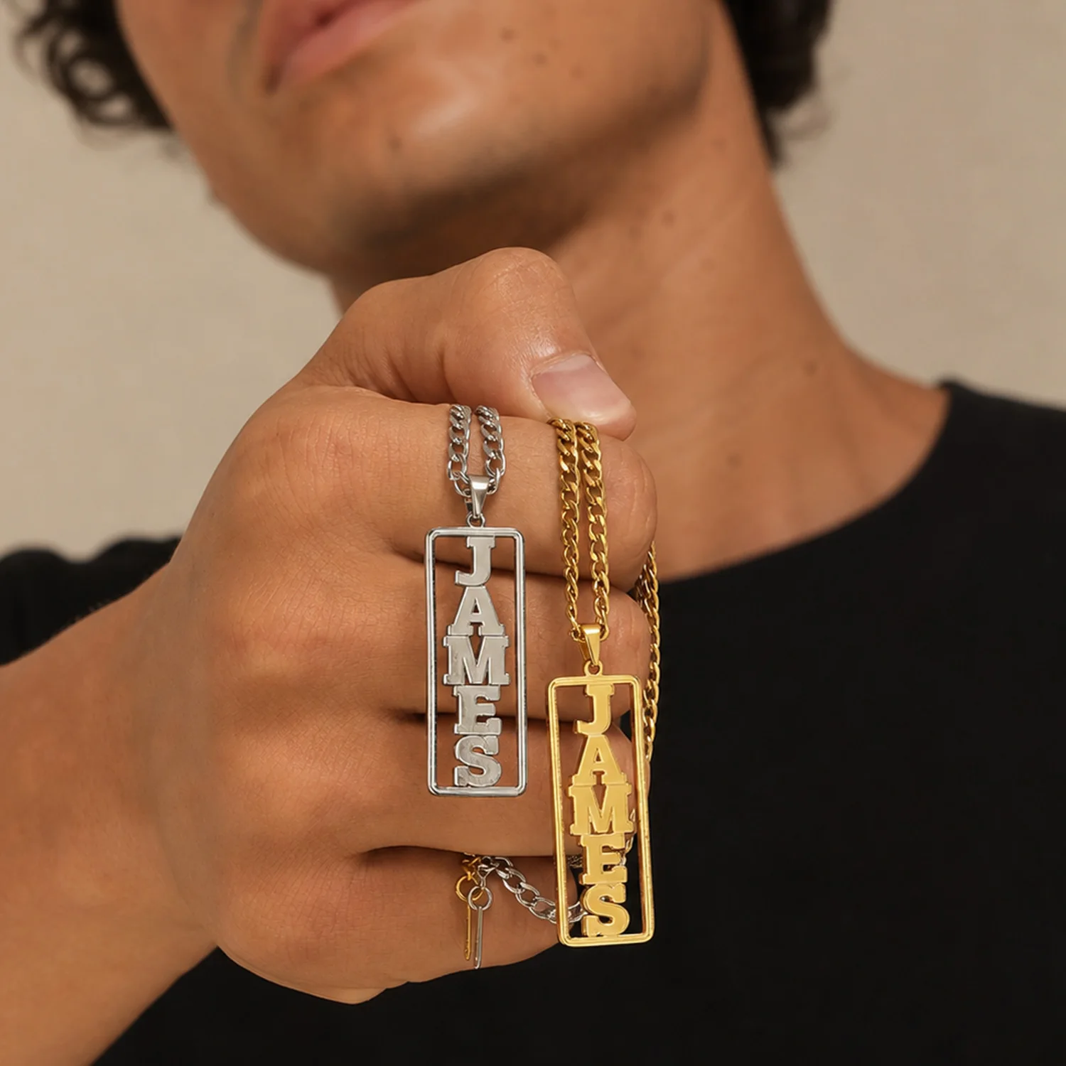 

Personalized Name Vertical Tag Eternity Custom Nameplate Necklace Waterproof Stainless Steel Jewelry Fathers Day Gift for Men