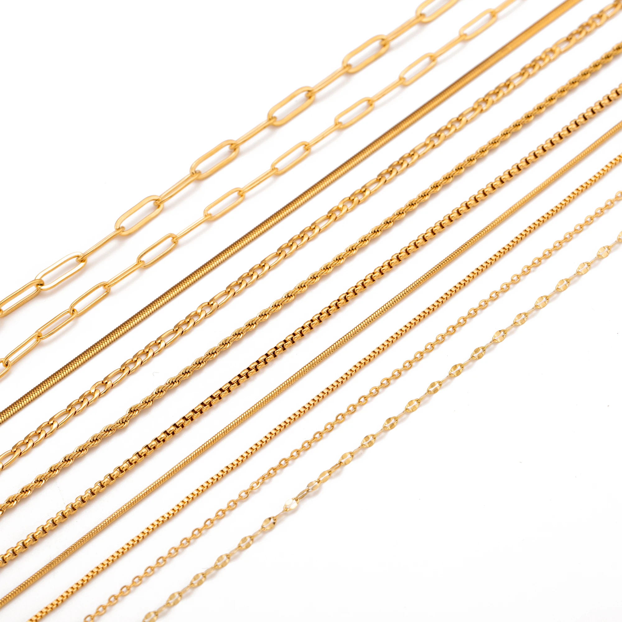 5Pcs/Lot Stainless Steel Chains Adjustable Length 45+5cm Cuba/O/Ripple/Twisted Chain DIY Jewelry Necklace With Lobster Clasp
