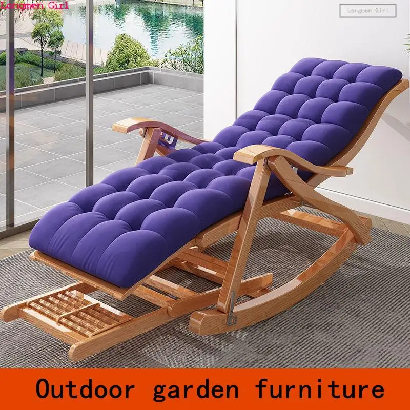 Multifunction Foldable Bamboo Rocking Armchair Outdoor Garden Furniture Portable Sun Loungers Travel Beds Deckchair With Arm