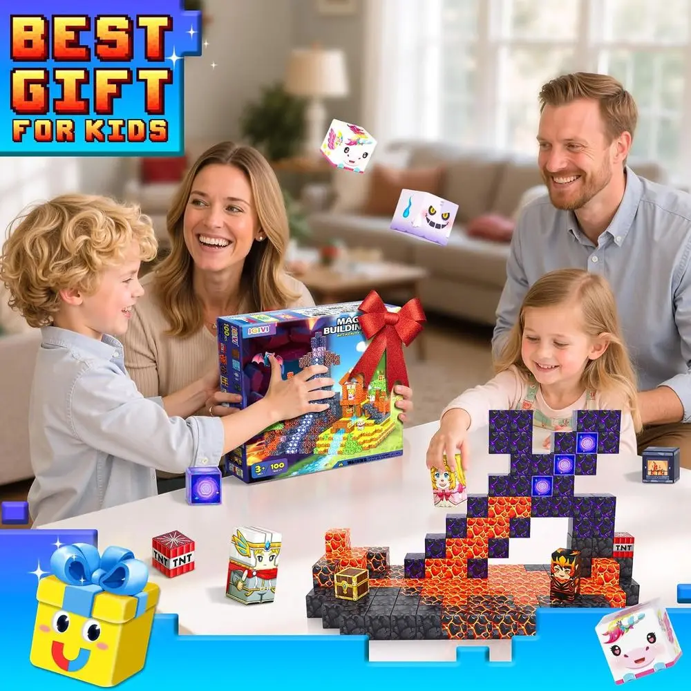 STEM 3D 자석 블록 - 마그월드 숲 용암 세트 (4세 이상 어린이용), 유아용 감각 장난감, 완벽한 생일 선물