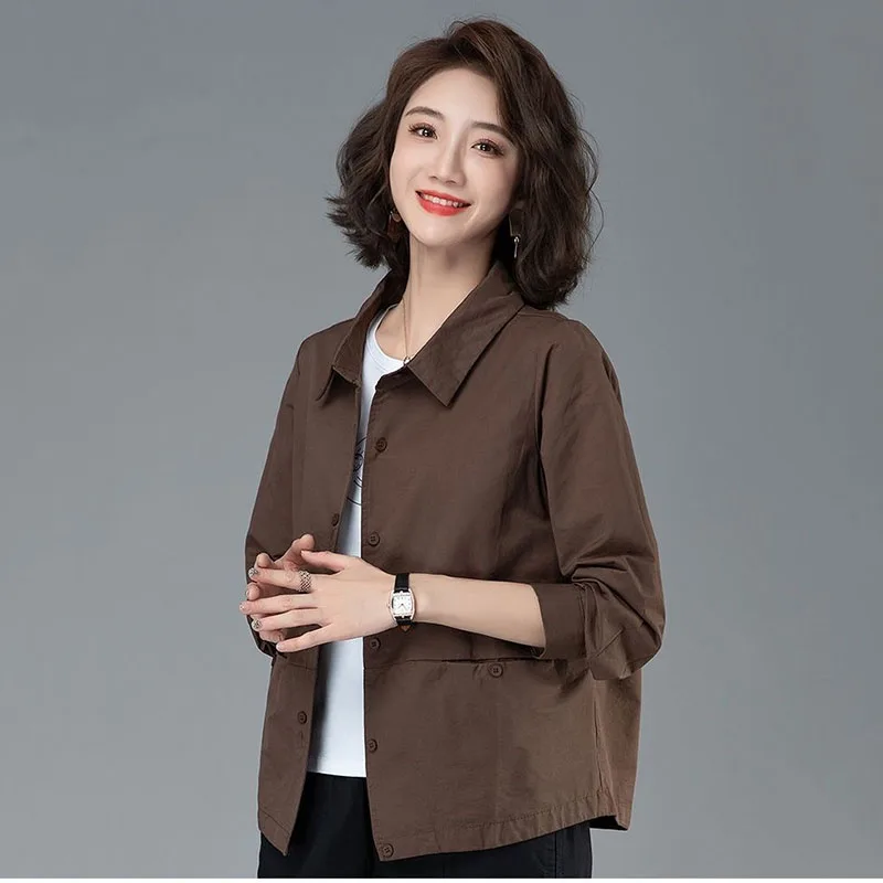 20223 Spring Summer Women Thin Short Jacket Mother Fashion Cardigan Cotton Shirt Windbreaker Female Leisure Jackets Outwear Coat